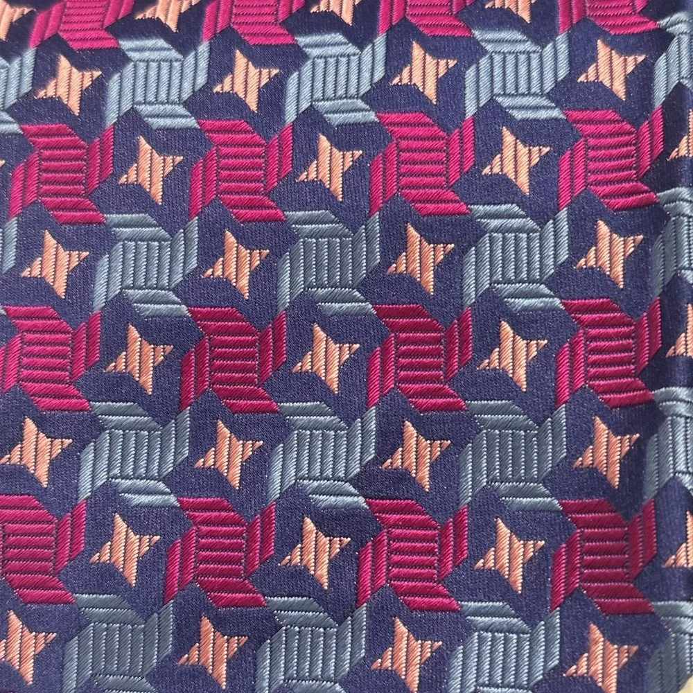 DUCHAMP London DL Luxury Necktie Tie Ties Mens Unisex SILK Pink Blue‎ Geometric